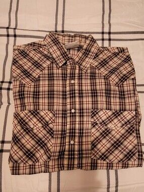 Classic Men's Plaid Pearl Snap Shirt - Black, Cream & Red